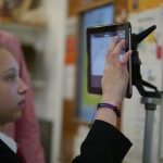 Student learning to use stop motion animation